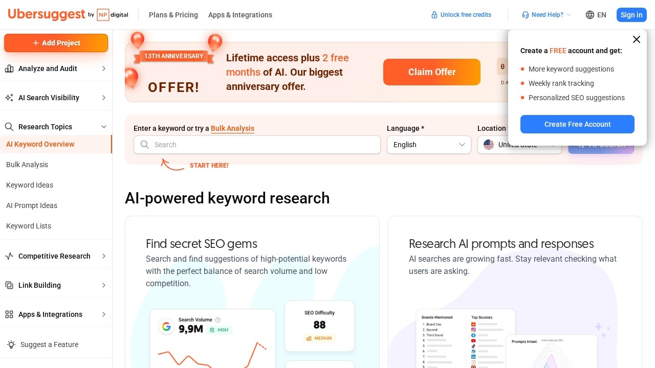 Ubersuggest–关键词挖掘与SEO分析