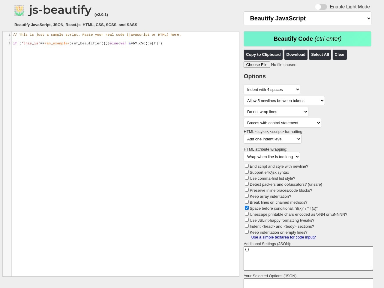 Online JavaScript beautifier