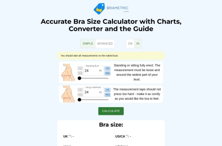 在线胸罩杯尺码计算器（Bra Metric）