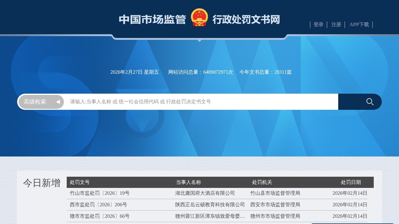 中国市场监管行政处罚文书网