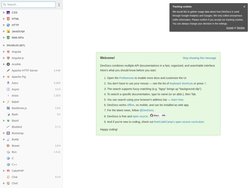 DevDocs – 程序员文档聚合搜索工具