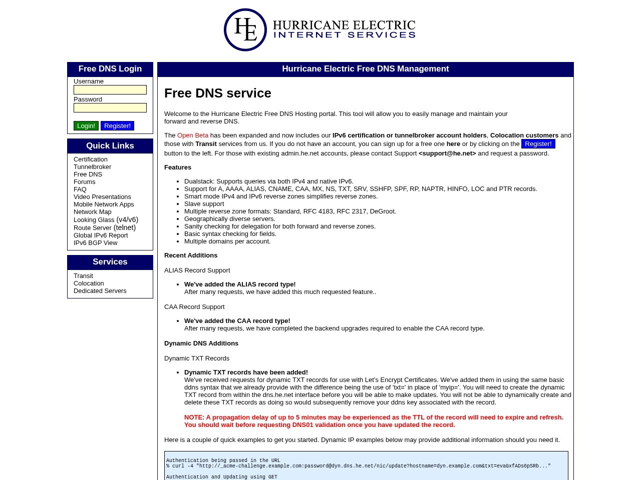 Hurricane Electric Hosted DNS