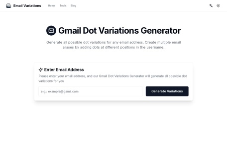 Gmail点号变体生成器 – 免费创建邮箱别名 | EmailVariations.com