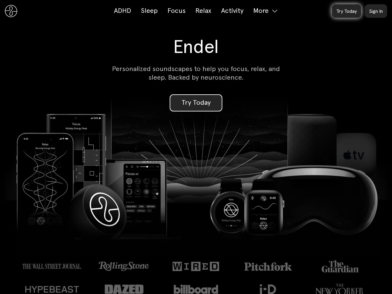 Endel.io – 通过AI生成的音乐帮助用户提高专注力、放松身心和改善睡眠质量