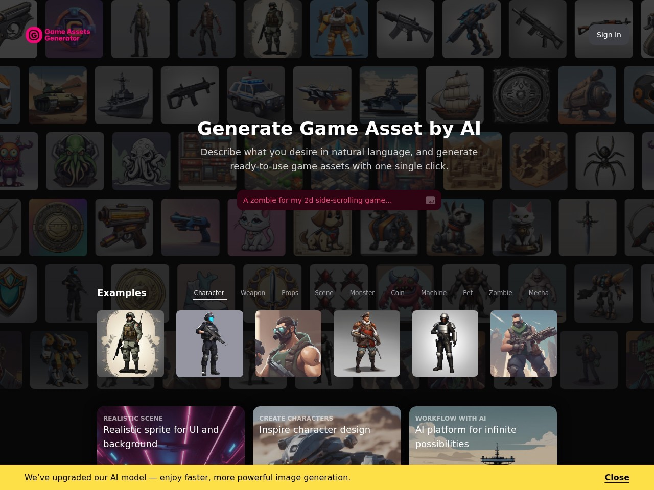 AI游戏素材生成器 – AI游戏开发辅助工具