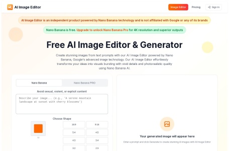 Free AI Image Editor & Generator | Powered by Nano Banana AI
