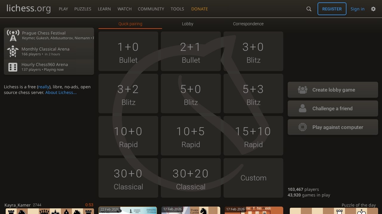 在线Lichess国际象棋游戏