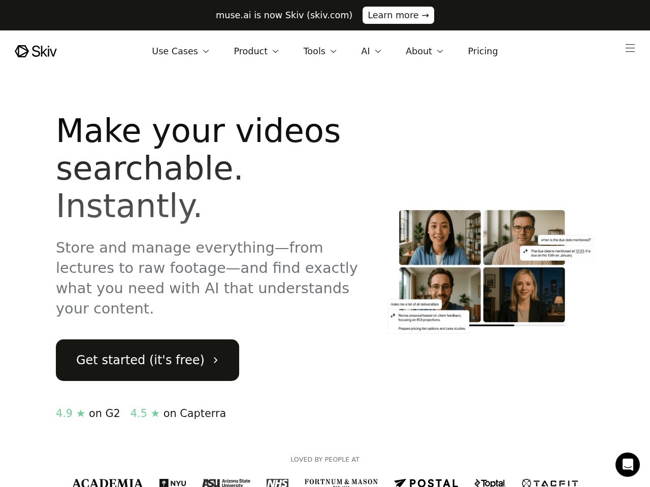 Muse AI – 全合一视频平台，提供下一代视频托管和最先进的视频内搜索功能