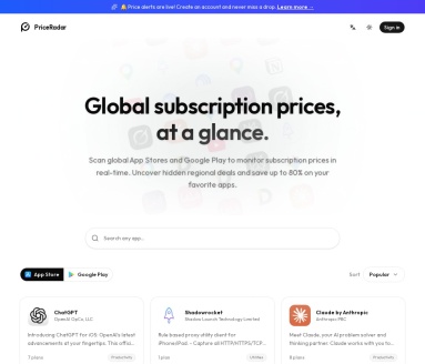 全球订阅价格PriceRadar