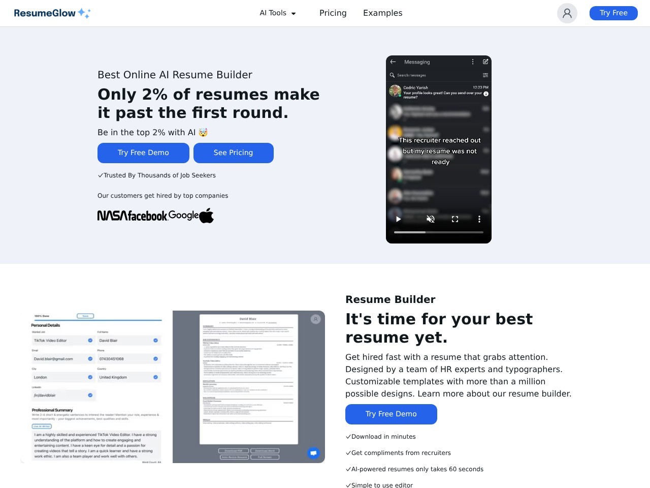 ResumeGlow – AI简历构建器