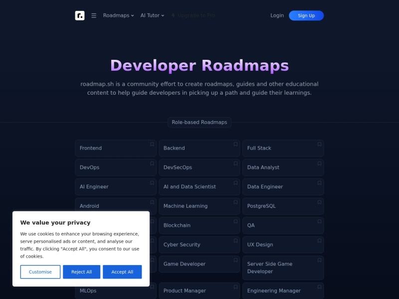 roadmap.sh – 开发者学习路线图
