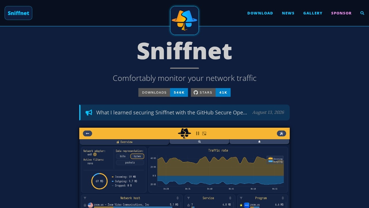 Sniffnet开源网络流量监控工具