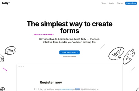 Tally_The simplest way to create forms. Say goodbye to boring forms. Meet Tally — the free, intuitive form builder you've been looking for.Tally官网入口网址