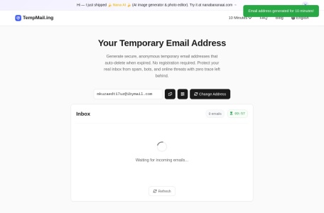 TempMail – 免费临时邮箱服务 | 10分钟一次性邮箱地址生成器