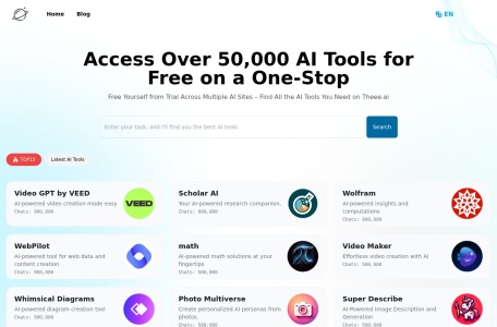 Theee.ai: Access Over 50,000 GPTs Tools Powered by GPT4o for Free翻译站点