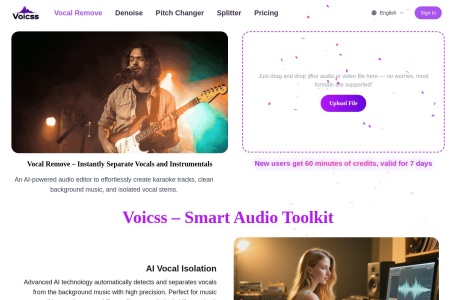Voicss – AI人声消除工具：在线一键制作伴奏&提取人声