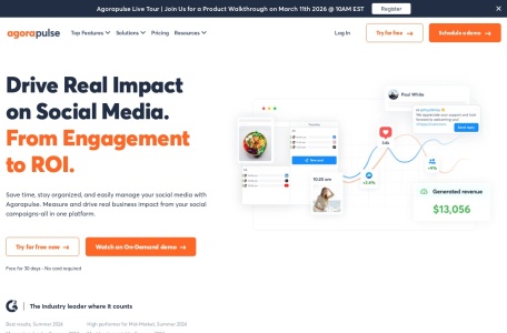Agorapulse_免费试用30天，无需信用卡。监控多个社交媒体账户，并提供分析和报告功能