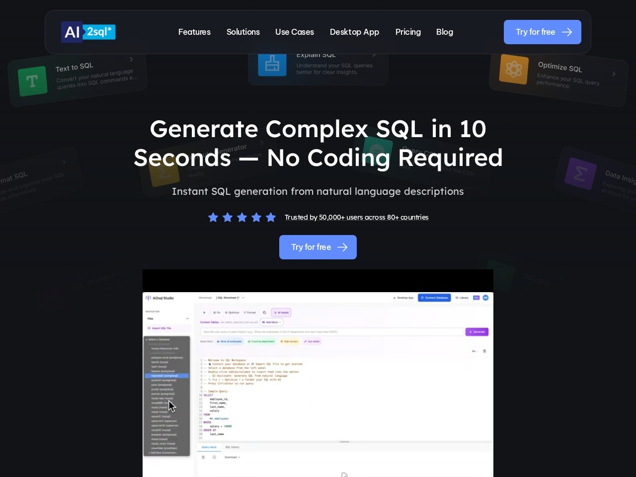 Ai2sql – 轻松编写高效、无错误的SQL查询