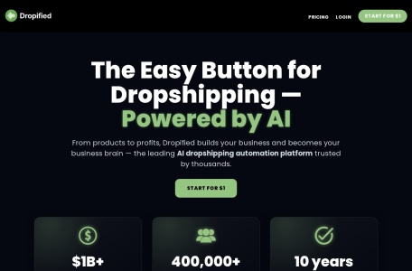 Dropified_Dropified是一款强大而全面的跨境电商供应链解决方案，专注于提供便捷的一件代发服务。作为一件代发的核心关键词，Dropified通过简化供应链管理流程，帮助商家轻松扩展产品线，降低库存风险，实现高效的订单处理和物流配送