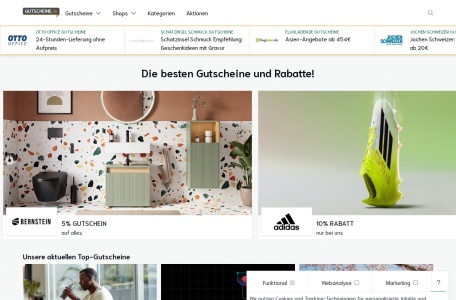 Gutscheine&nbsp; 德国_Gutscheine 是德国知名的折扣券平台，主要服务德国市场，提供各类优惠券和折扣码，涵盖了时尚服饰、电子产品、家居用品、美容护理、餐饮外卖等多个领域