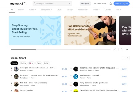 MyMusicSheet – 一个国外专门提供乐谱的网站