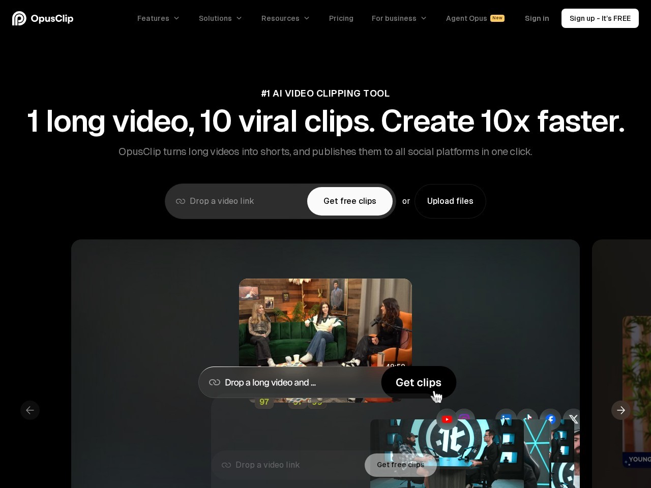 OpusClips – 自媒体自动剪辑工具