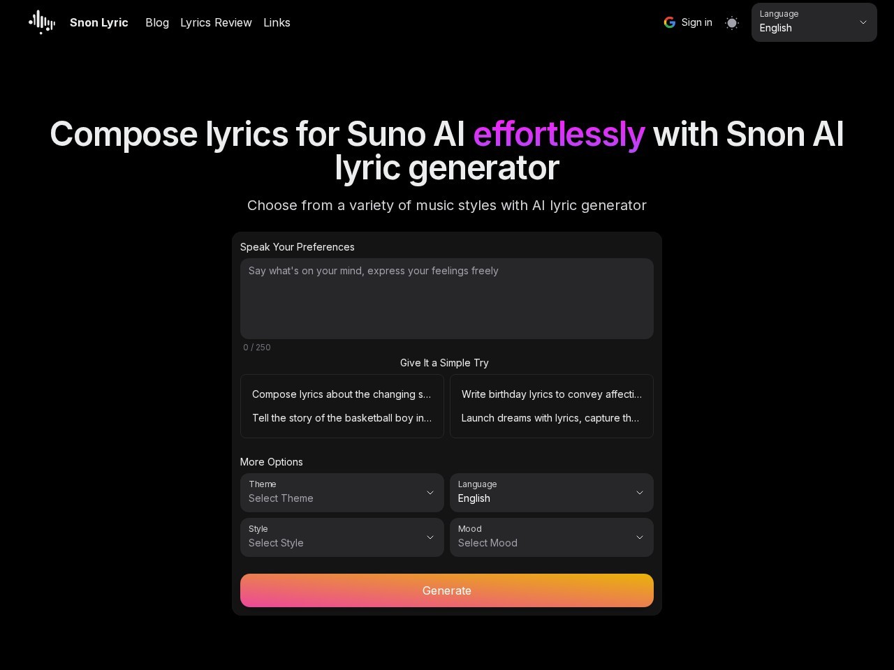 Snon Lyric 歌词创作