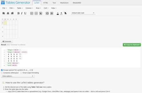 HTML Tables generator