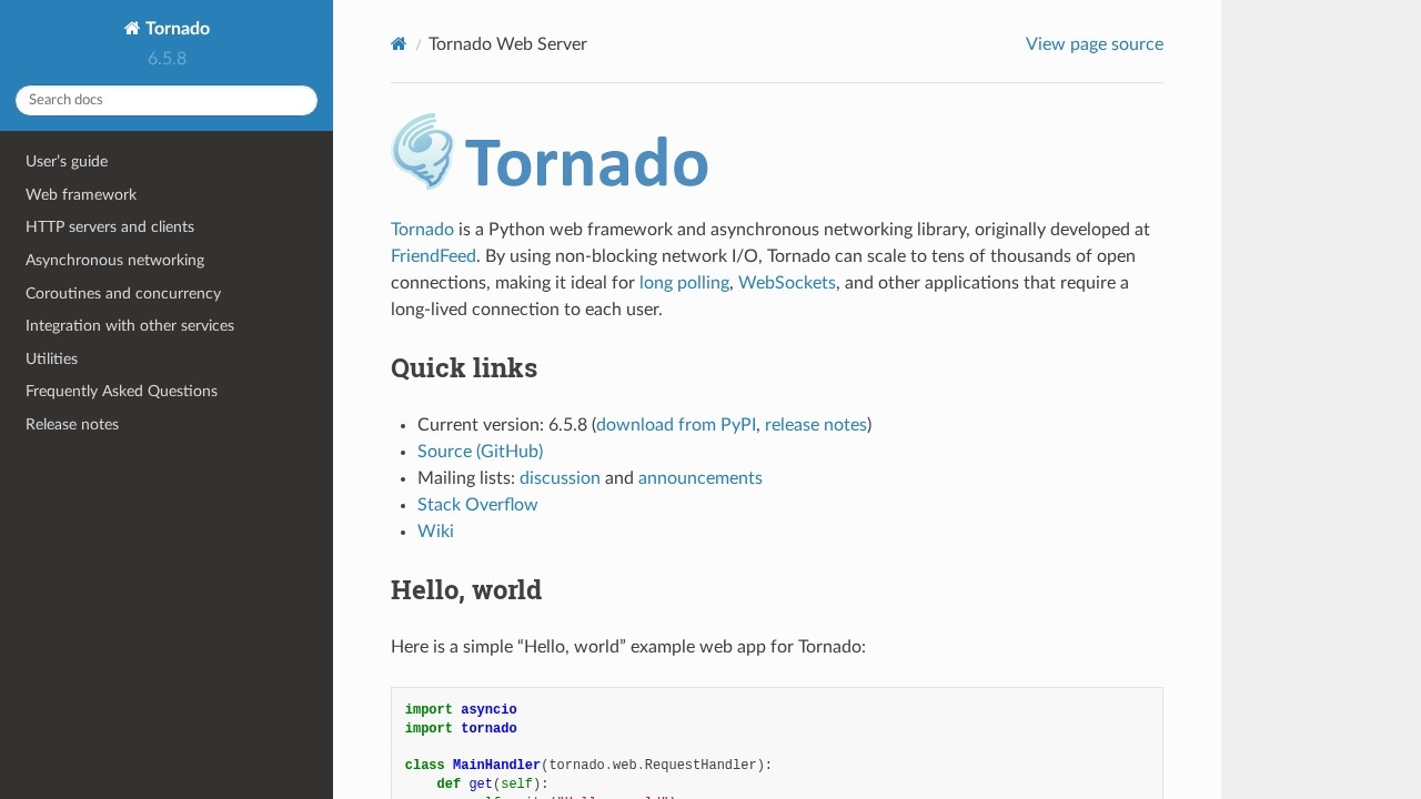 Tornado Python异步网络框架