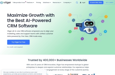 Vtiger CRM_Vtiger CRM 是一款旨在帮助中小型企业的客户面对团队建立成功而持久的客户关系的软件。始于 2004 年，Vtiger 在加州旧金山和印度班加罗尔设有办公室，并通过开源 CRM 打破了 CRM 软件的垄断局面